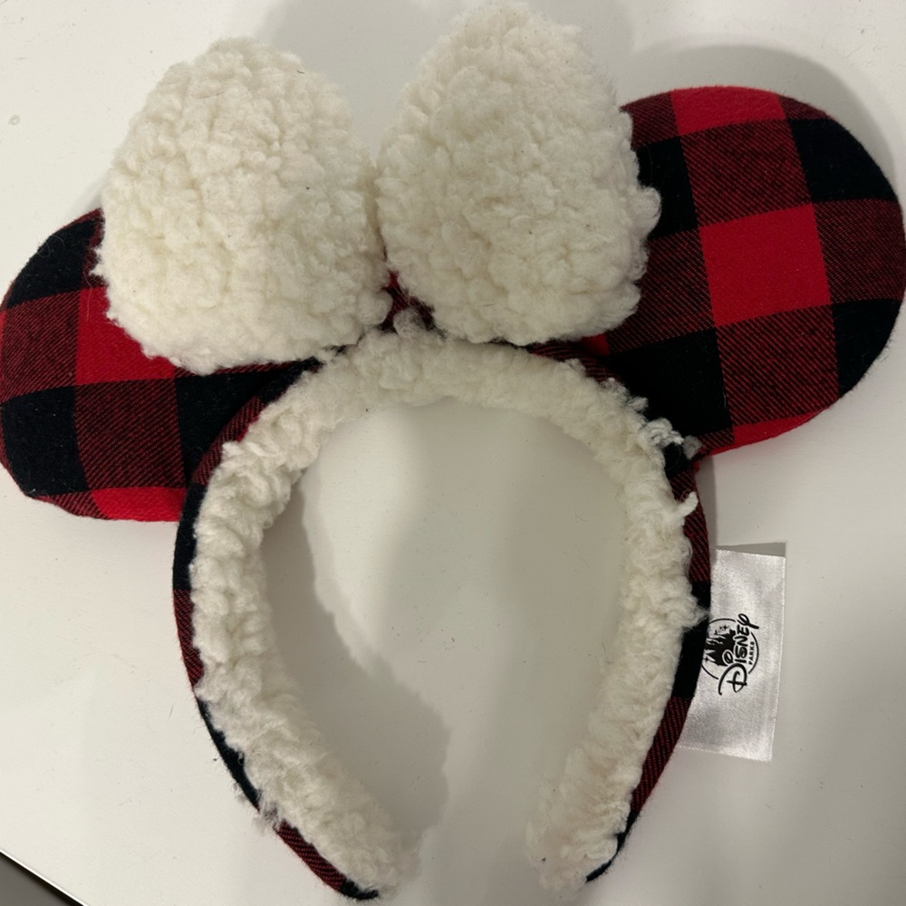Minnie Mouse Adult Ear Headband - Fuzzy Buffalo Plaid Christmas/Winter